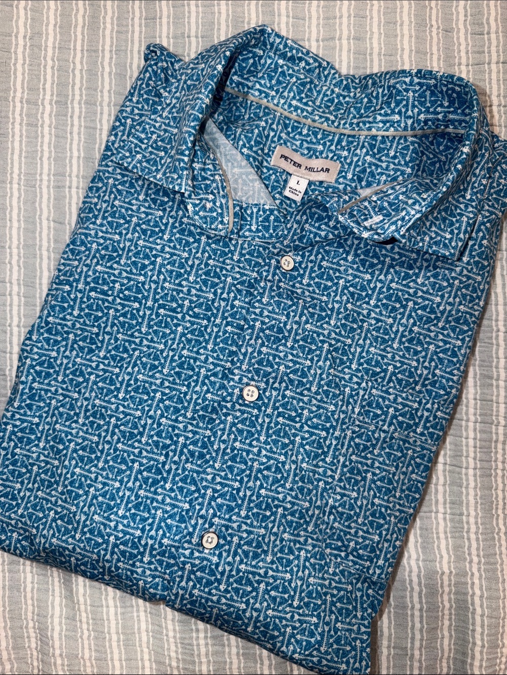 Peter Millar Men’s Size L Crown Collection Fin Rays Cotton Short Sleeve Shirt
